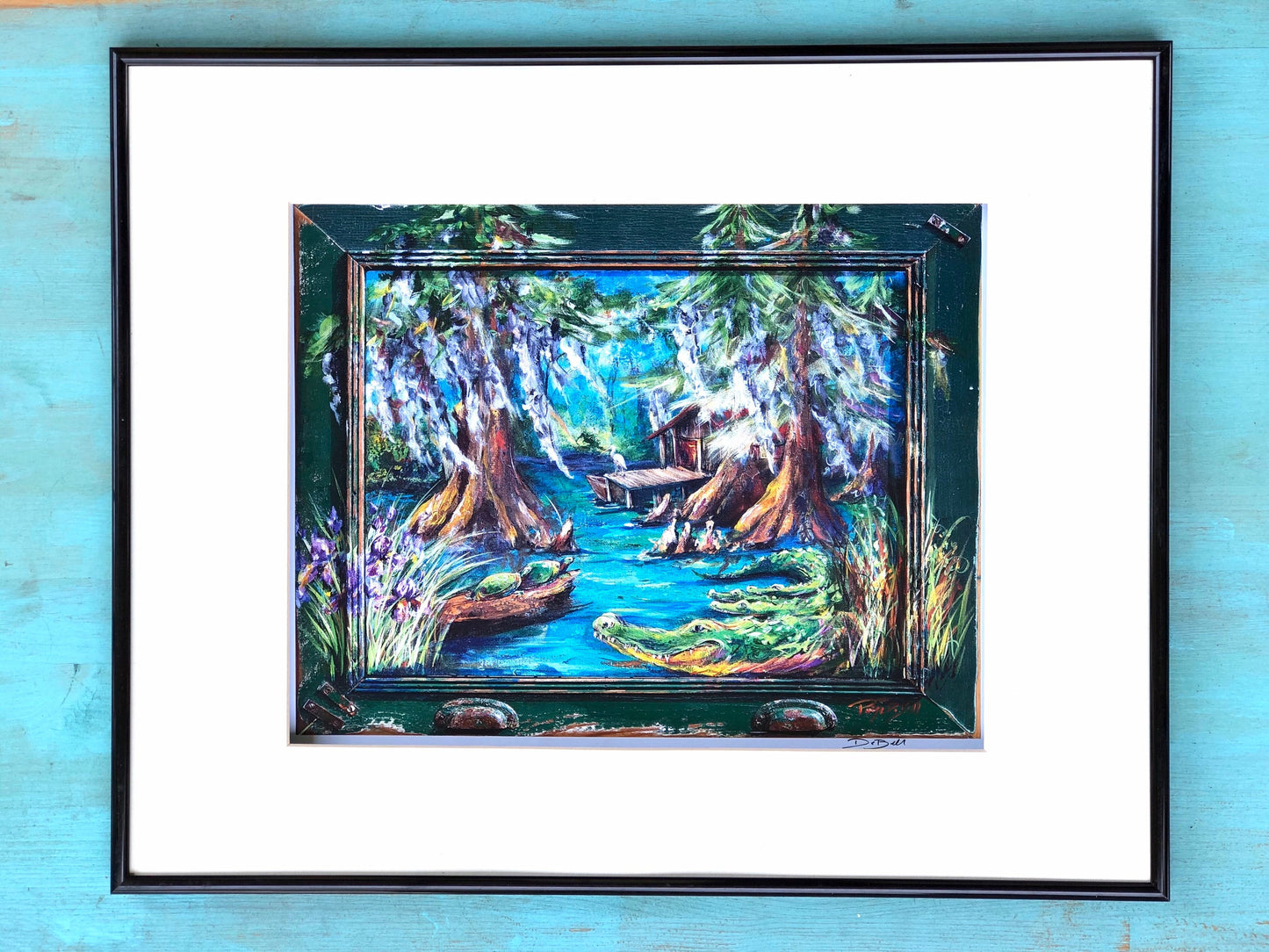 ALLIGATOR BAYOU ** 11" x 14" Print of my original painting by New Orleans artist, Paige DeBell on Architectural Salvage