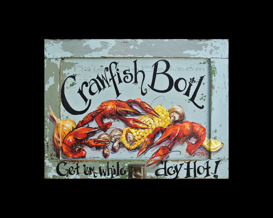 CRAWFISH BOIL ** 11" x14" Print of my original painting by New Orleans artist, Paige DeBell on Architectural Salvage