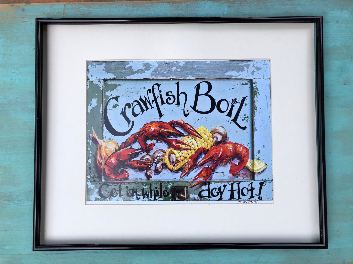 CRAWFISH BOIL ** 11" x14" Print of my original painting by New Orleans artist, Paige DeBell on Architectural Salvage