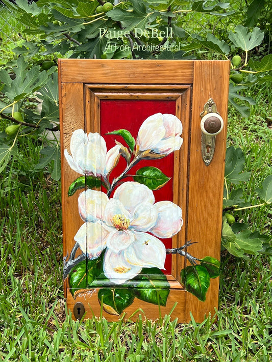 MAGNOLIA and HONEY BEES Original Painting by New Orleans artist, Paige DeBell**Reclaimed Cabinet Door