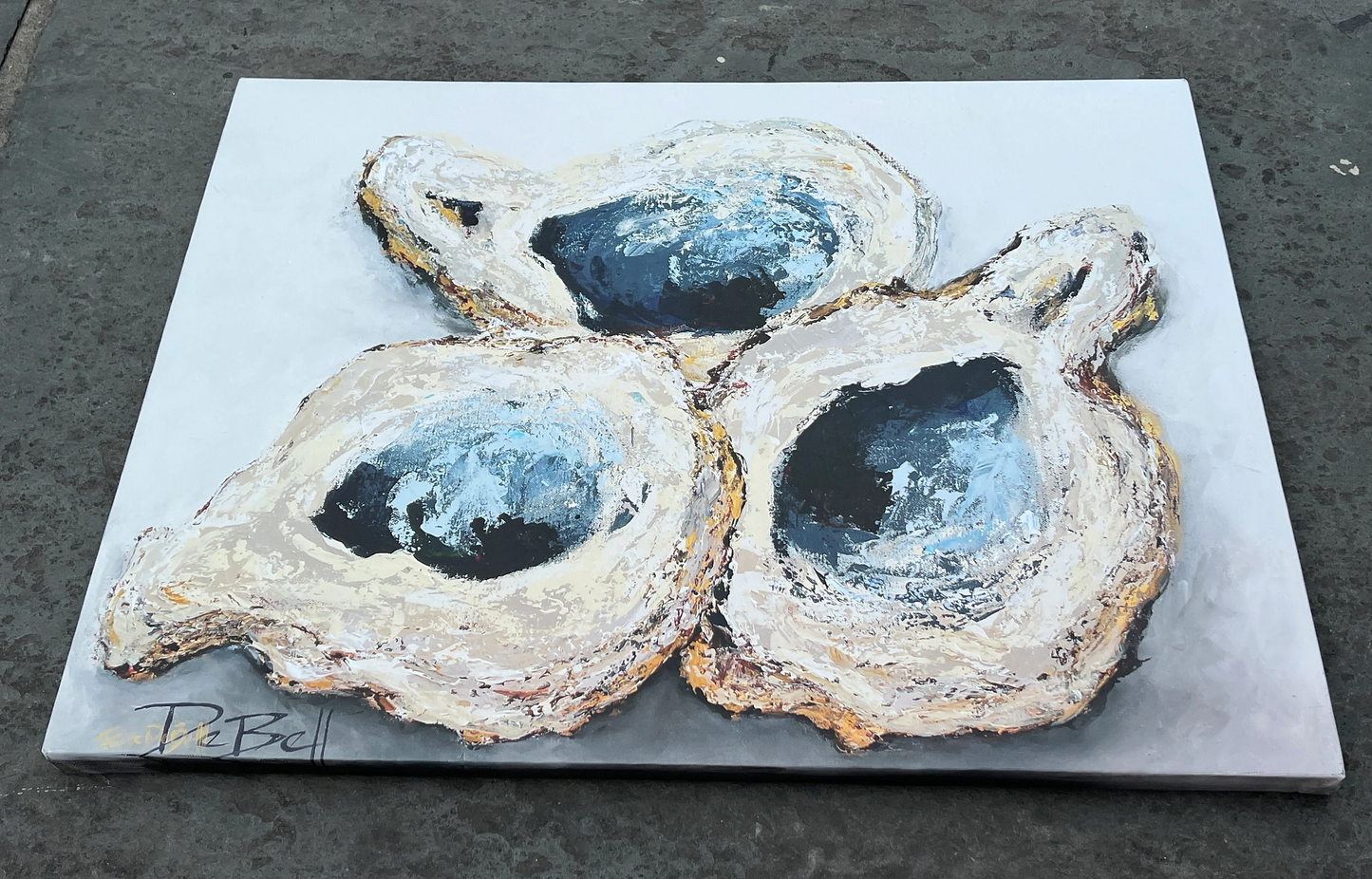 THREE OYSTER SHELLS**Gallery Wrapped Giclee 18" X 24" ** by Paige DeBell