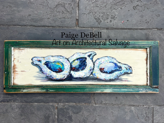 OYSTER SHELLS PAINTING on Architectural Salvage **New Orleans artist Original Oyster Art****16” x 47”