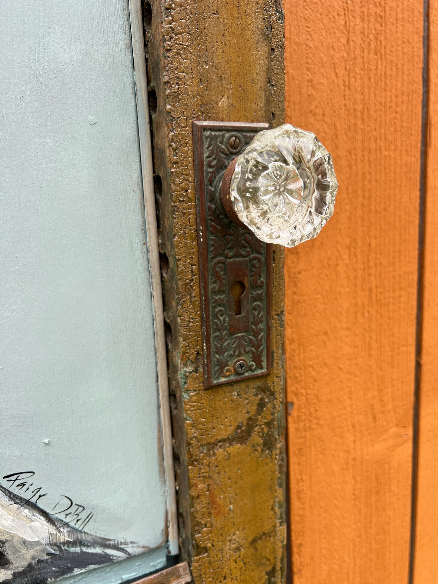 Original BLUE HERON PAINTING on a Reclaimed Antique Shutter from a hurricane damaged home in New Orleans. artist: Paige DeBell