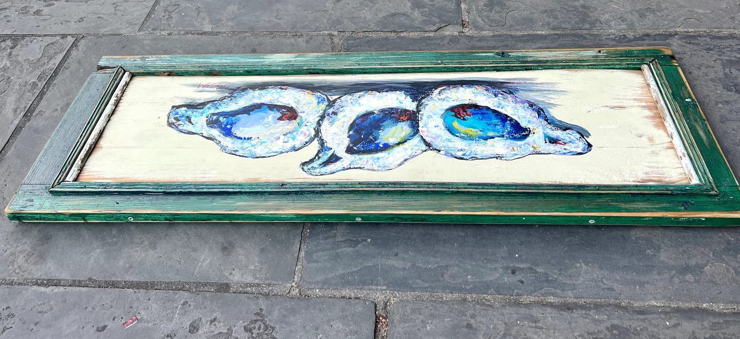 OYSTER SHELLS PAINTING on Architectural Salvage **New Orleans artist Original Oyster Art****16” x 47”