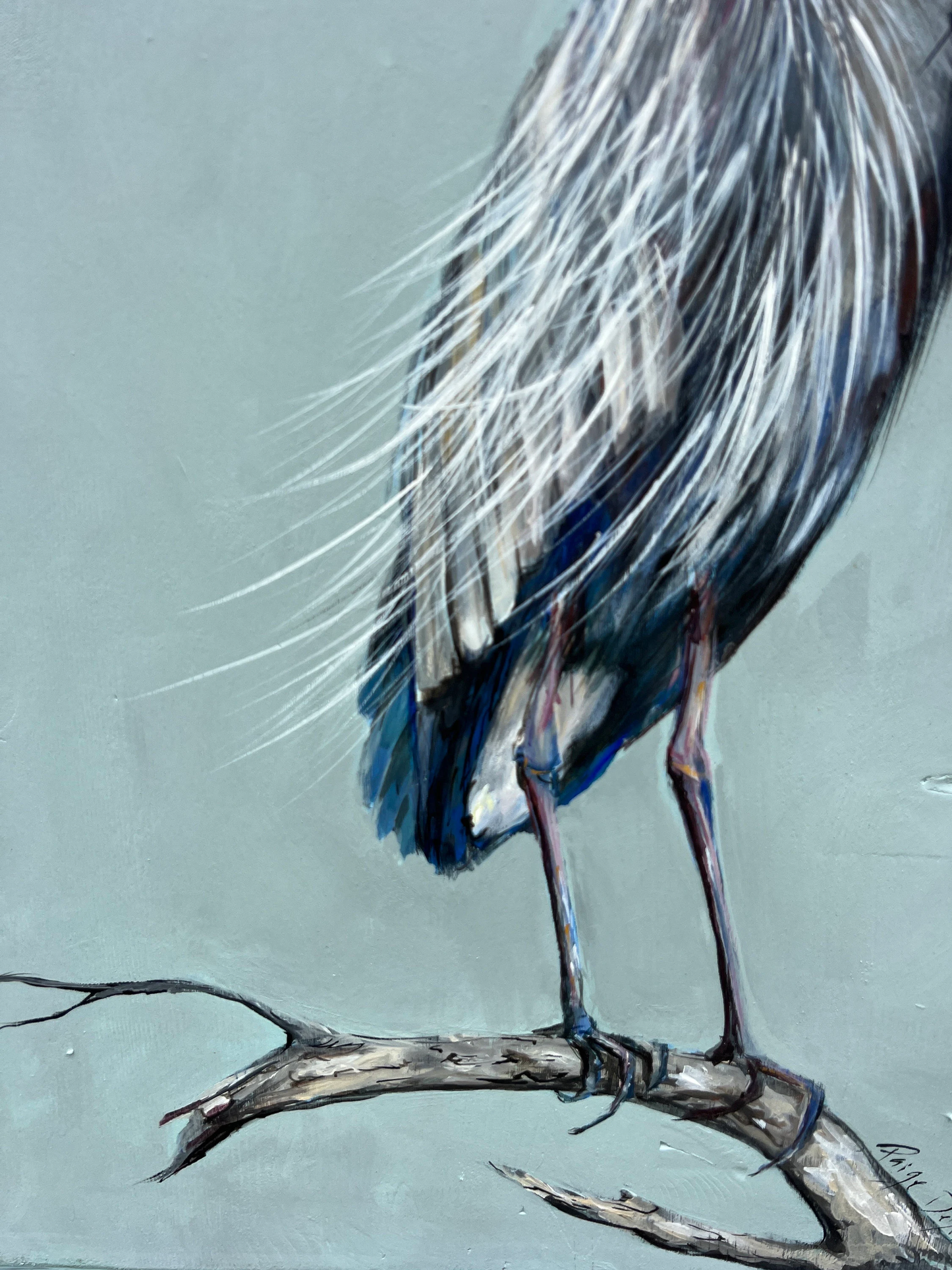 Original BLUE HERON PAINTING on a Reclaimed Antique Shutter from a hurricane damaged home in New Orleans. artist: Paige DeBell