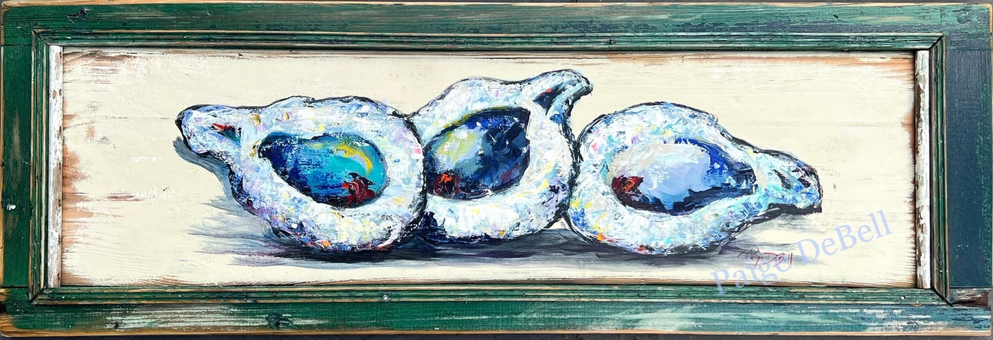 OYSTER SHELLS PAINTING on Architectural Salvage **New Orleans artist Original Oyster Art****16” x 47”