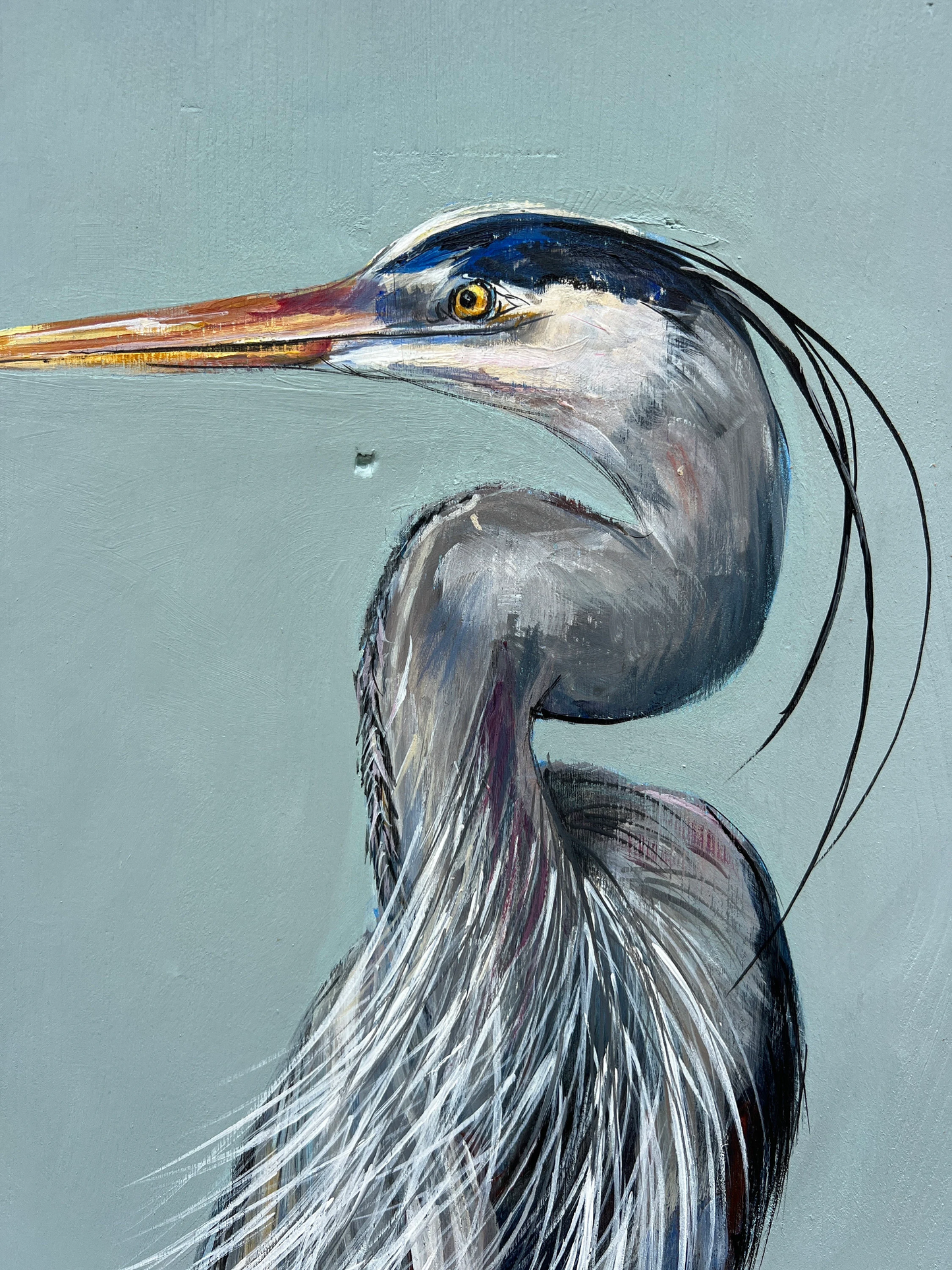 Original BLUE HERON PAINTING on a Reclaimed Antique Shutter from a hurricane damaged home in New Orleans. artist: Paige DeBell