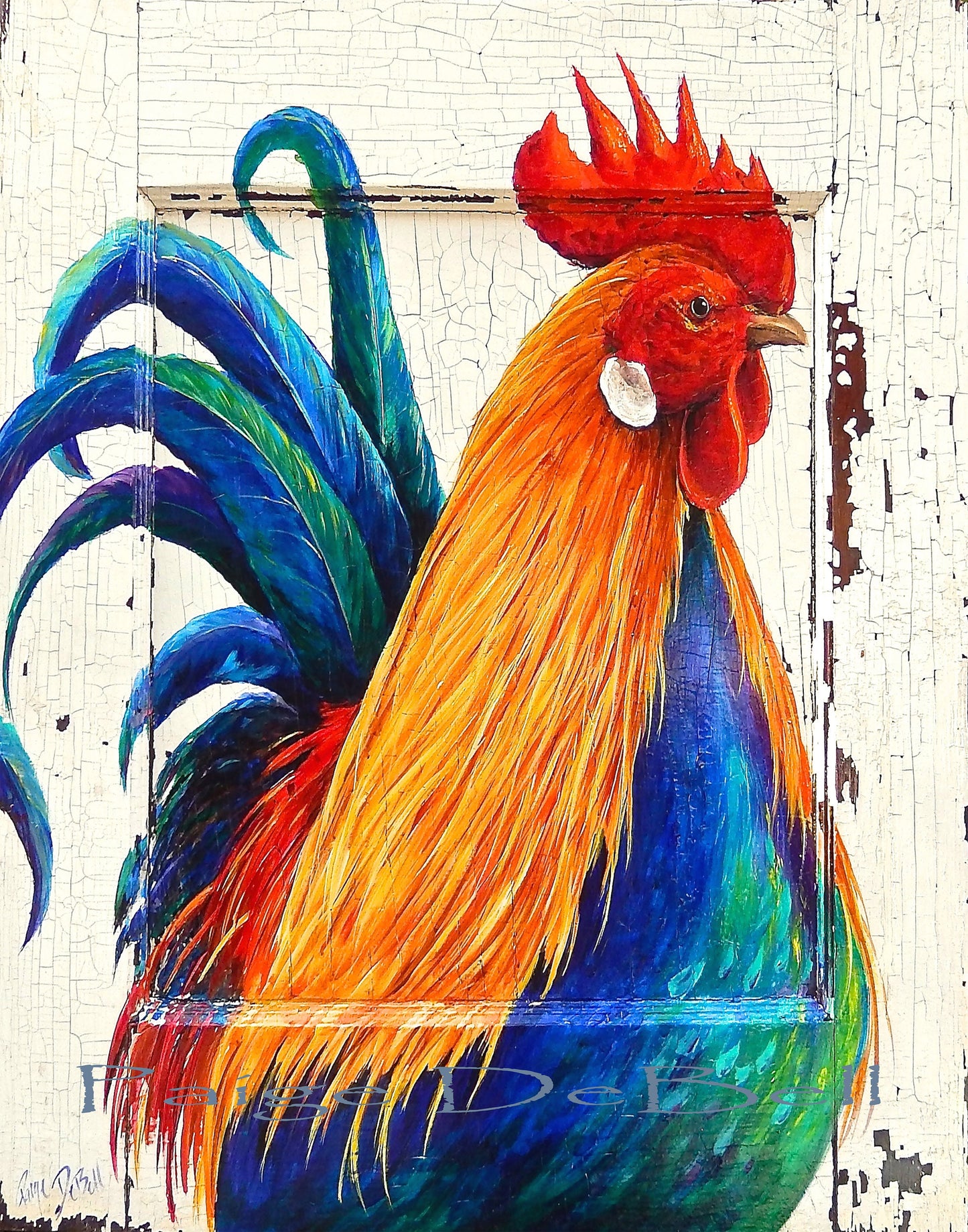 COLORFUL ROOSTER** 11" x14" Print of my Original Rooster painting  New Orleans artist, Paige DeBell