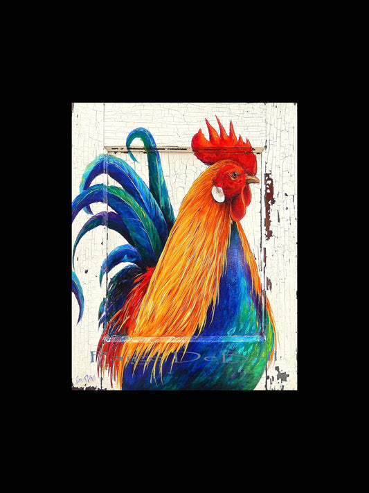 COLORFUL ROOSTER** 11" x14" Print of my Original Rooster painting  New Orleans artist, Paige DeBell