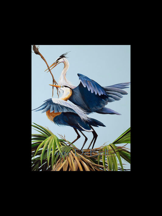 BLUE HERONS NESTING Painting **  11" x 14" Print of my Original by New Orleans artist, Paige DeBell