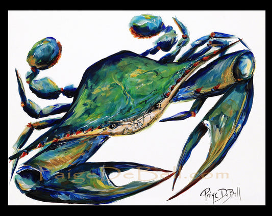 BAYOU BLUE CRAB** Print of my original Crab painting by New Orleans artist, Paige DeBell