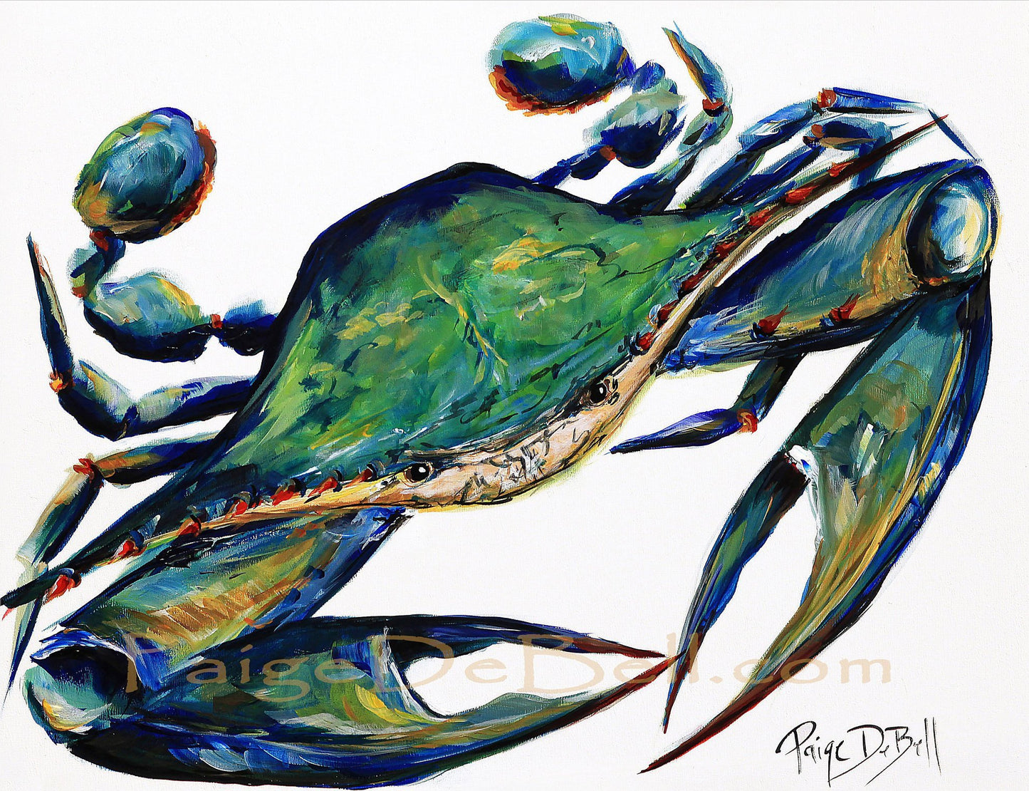 BAYOU BLUE CRAB** Print of my original Crab painting by New Orleans artist, Paige DeBell