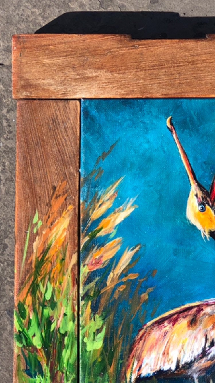 HUNGRY PELICAN Original Painting set in a Katrina Damaged Shutter by New Orleans artist, Paige DeBell  16 x 14 **Fine Art by Paige DeBell