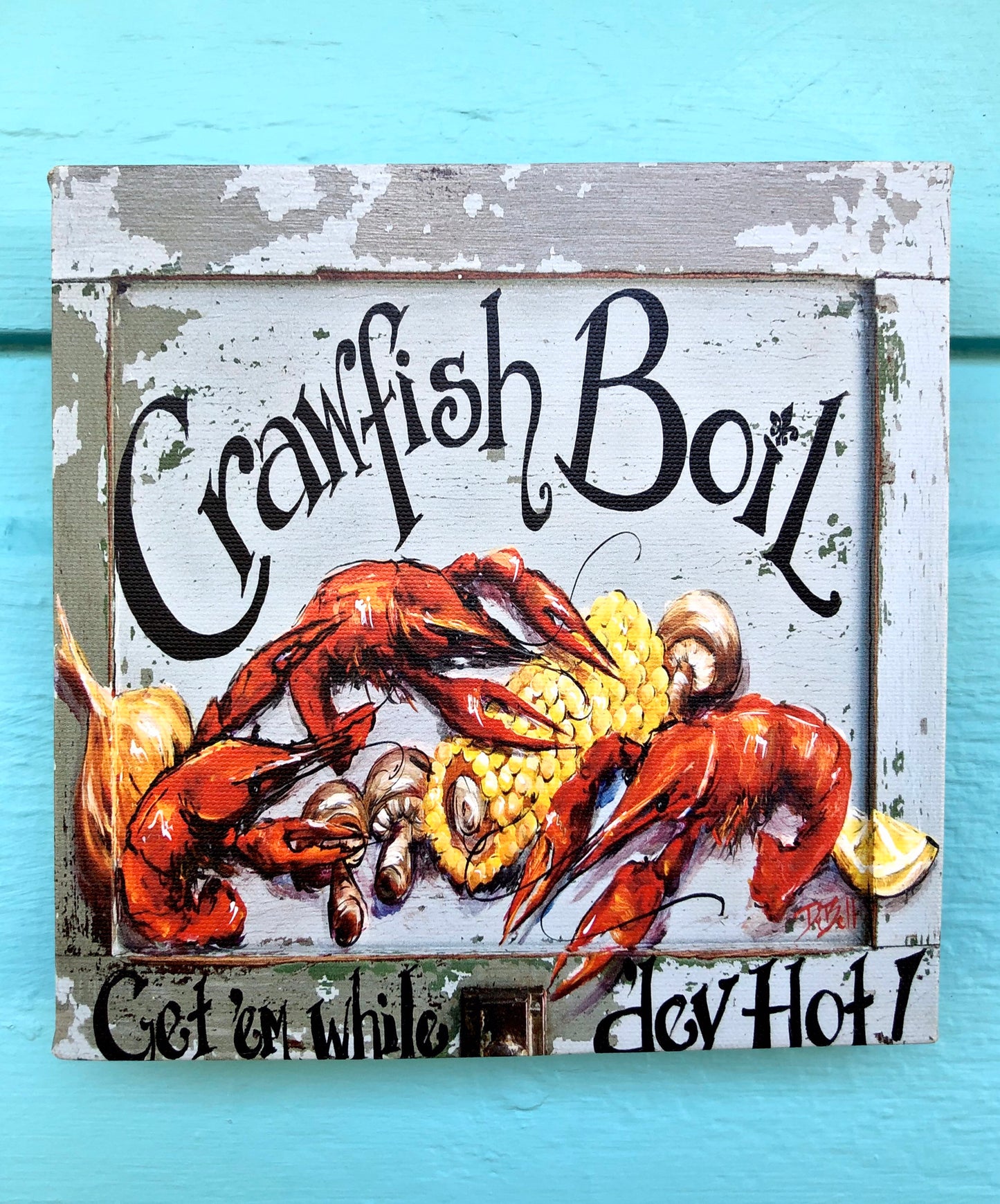 CRAWFISH BOIL ** 8x8" Stretched Canvas Giclee of my original painting by New Orleans artist, Paige DeBell on Architectural Salvage