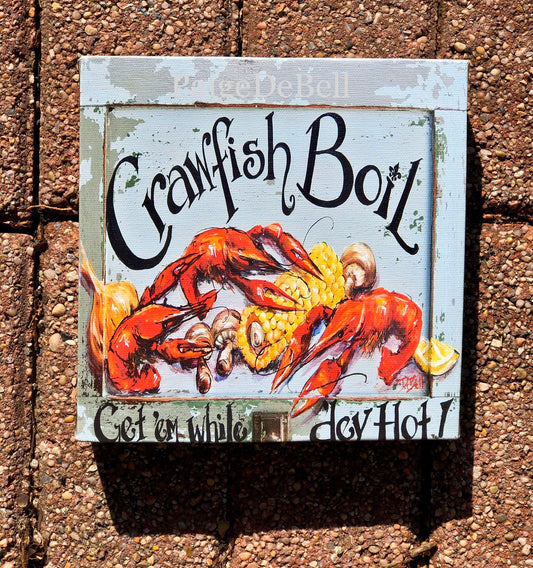 CRAWFISH BOIL ** 8x8" Stretched Canvas Giclee of my original painting by New Orleans artist, Paige DeBell on Architectural Salvage