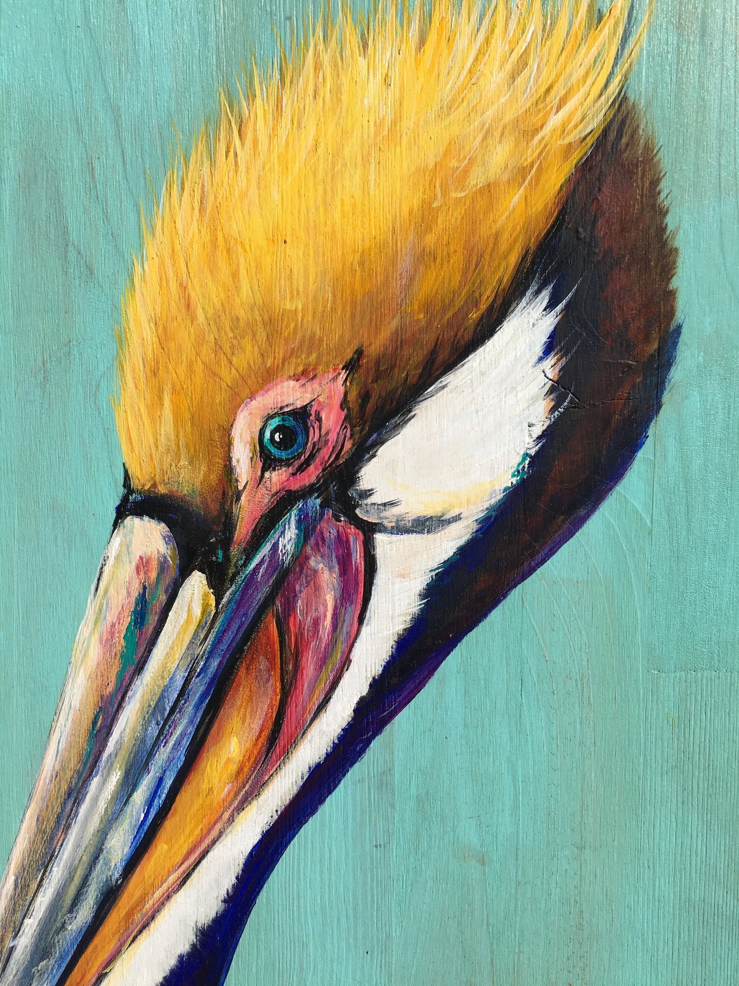 PELICAN PAINTING Original Painting on Architectural Salvage from New Orleans**35x25 *Fine Art by Paige DeBell