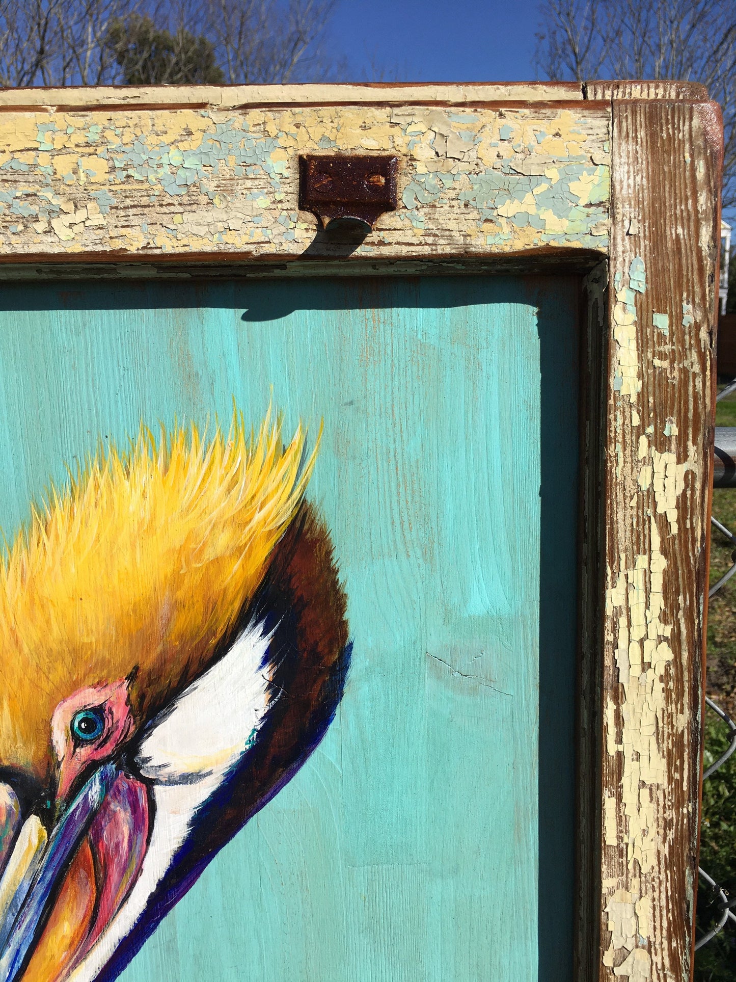 PELICAN PAINTING Original Painting on Architectural Salvage from New Orleans**35x25 *Fine Art by Paige DeBell