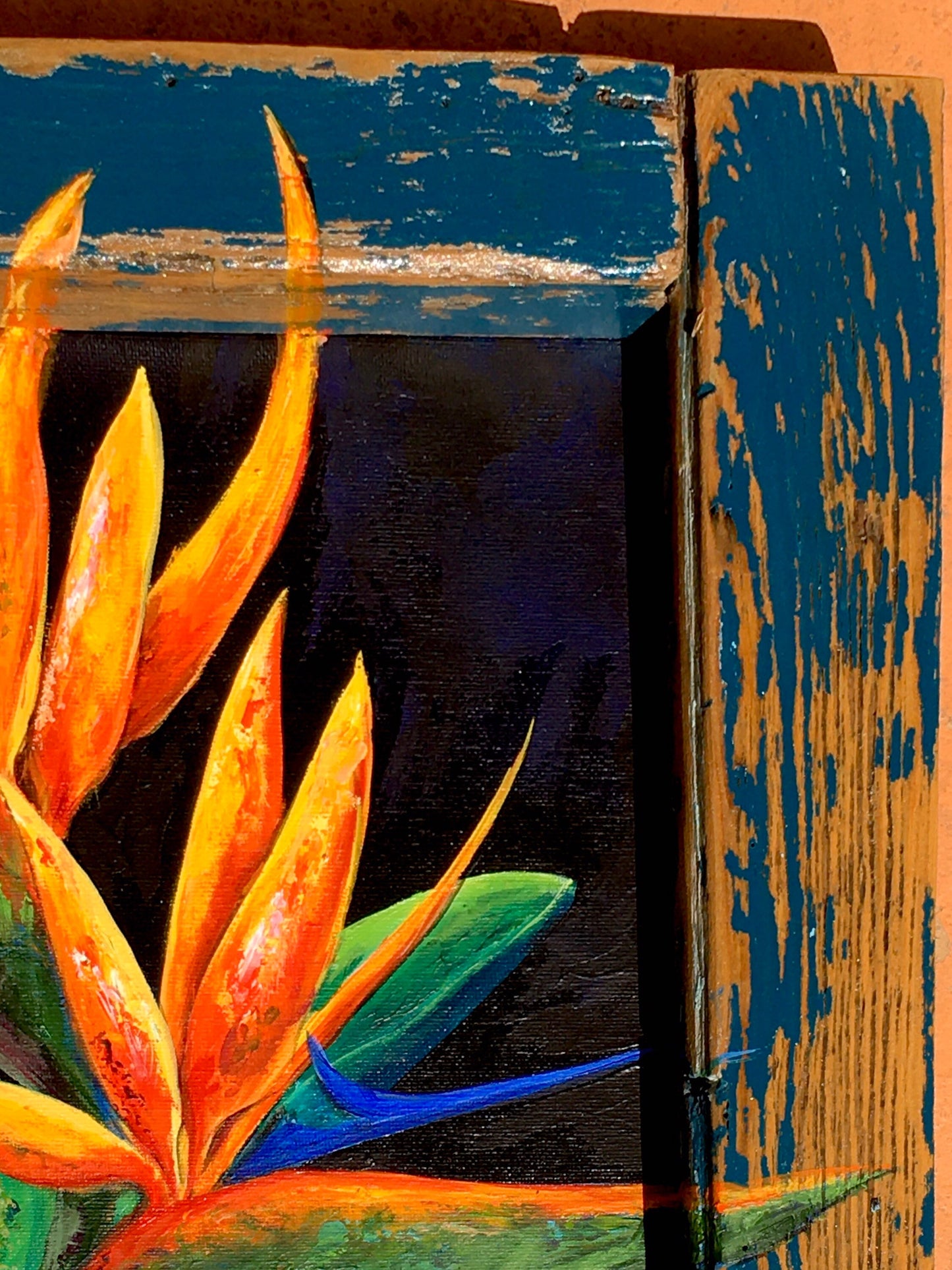 BIRDS of PARADISE PAINTING*  28 x 18 * Original Fine Art Painting on Architectural Salvage by New Orleans artist, Paige DeBell
