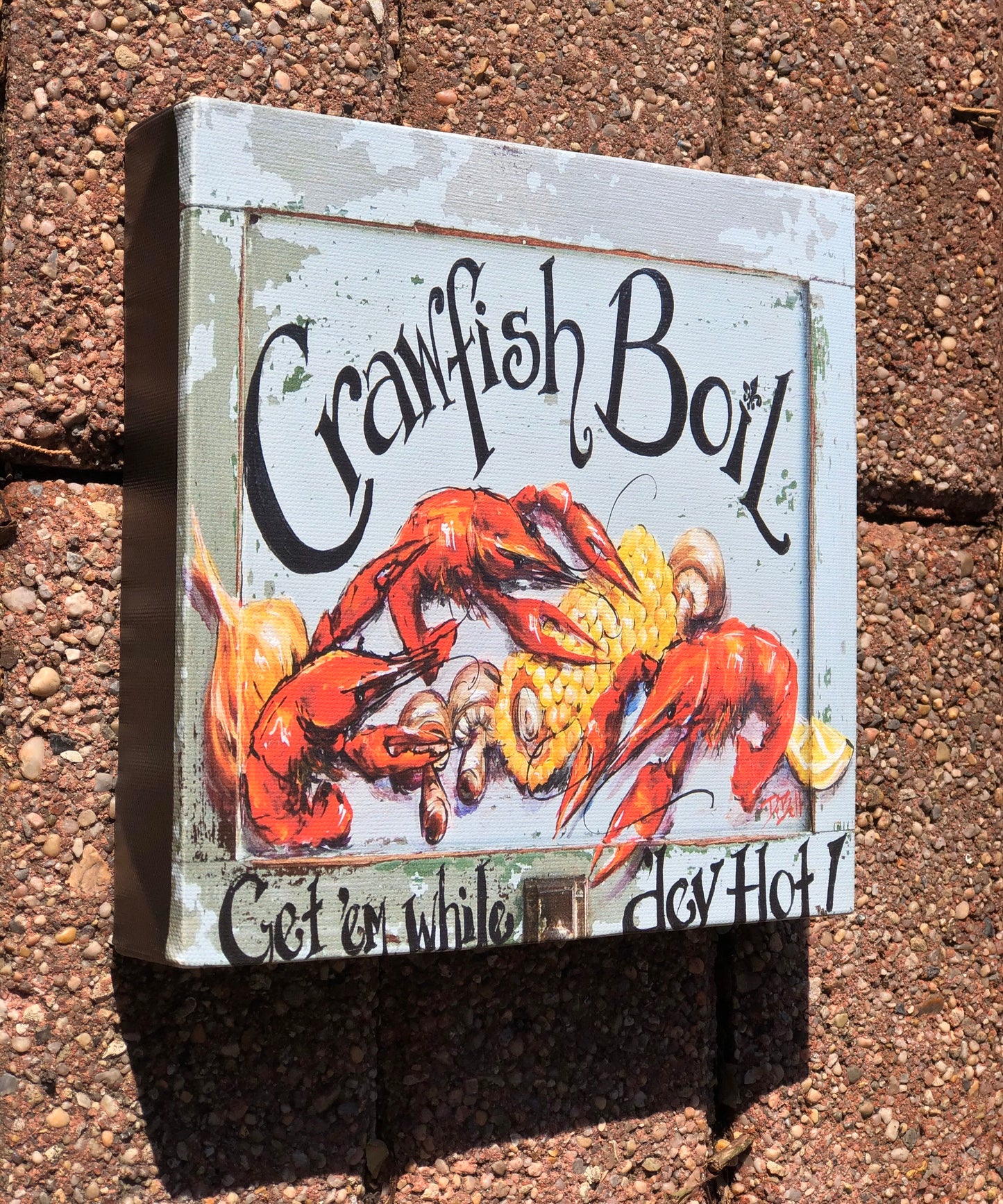 CRAWFISH BOIL ** 8x8" Stretched Canvas Giclee of my original painting by New Orleans artist, Paige DeBell on Architectural Salvage