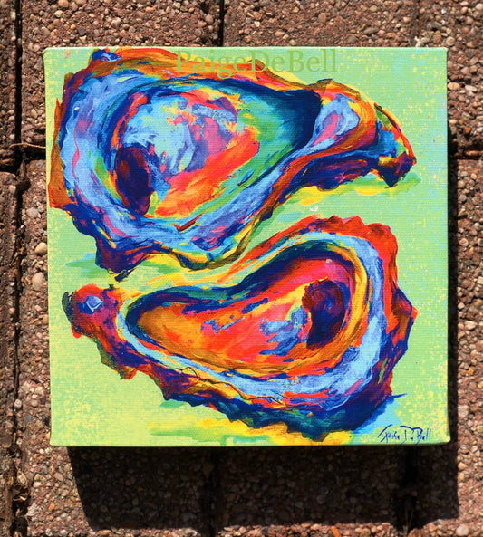 COLORFUL OYSTER PAINTING ** 8X8 Stretched Canvas Giclee of my original painting by New Orleans artist, Paige DeBell