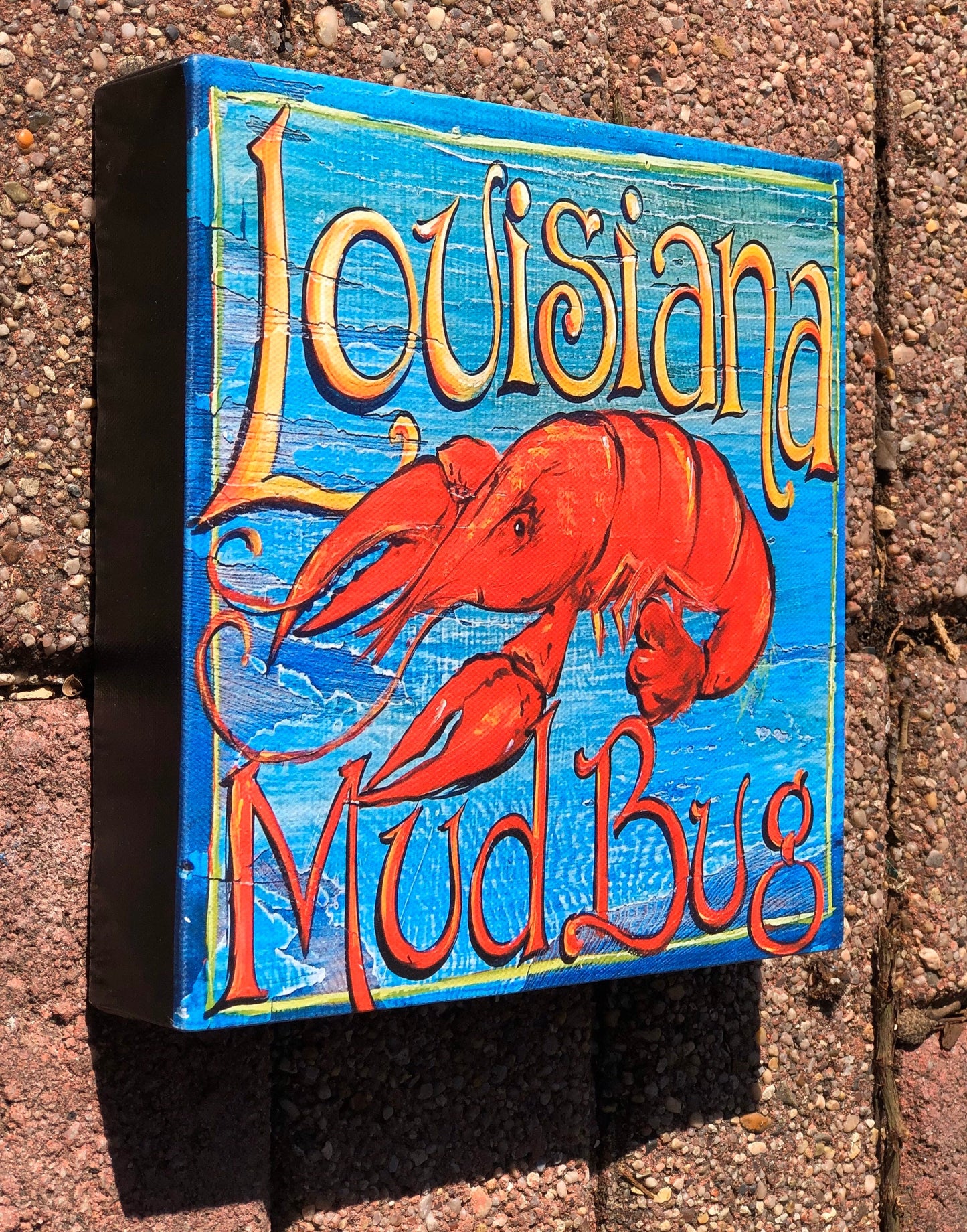 LOUISIANA MUDBUG** 8x8x1.5 Stretched Canvas Giclee of Original CRAWFISH Painting by Paige DeBell, New Orleans Artist