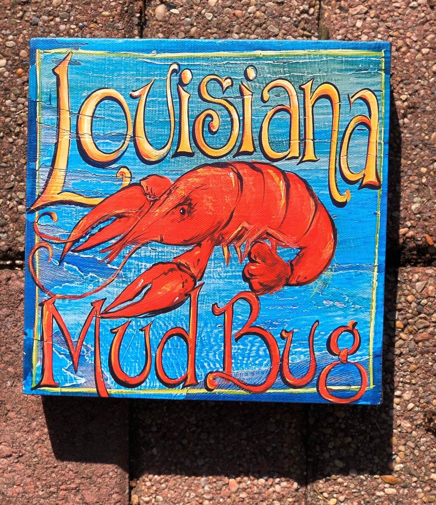 LOUISIANA MUDBUG** 8x8x1.5 Stretched Canvas Giclee of Original CRAWFISH Painting by Paige DeBell, New Orleans Artist