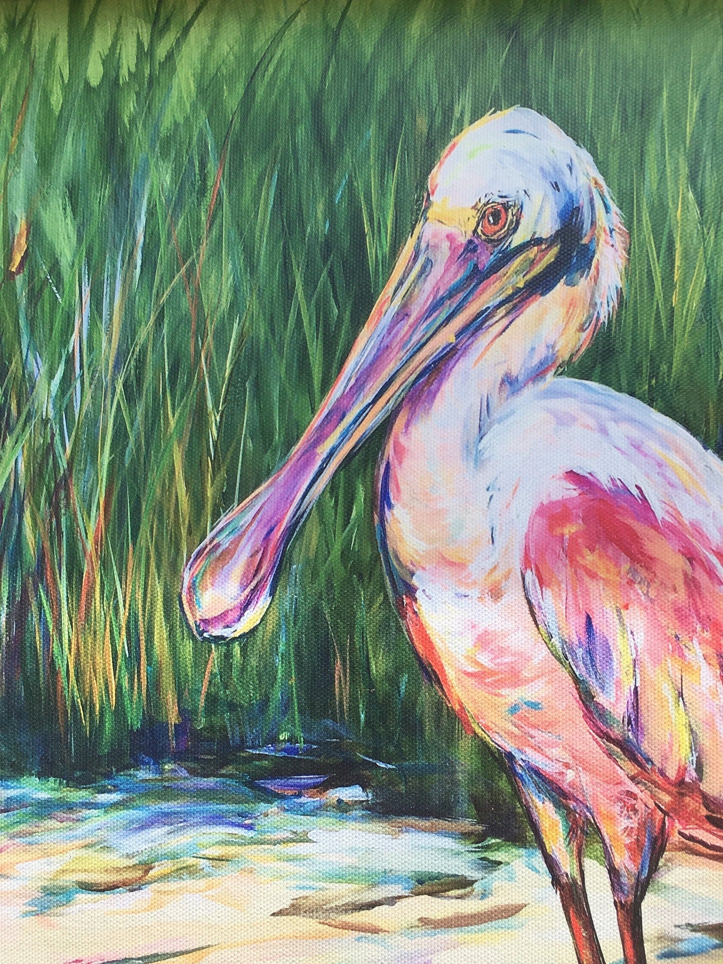 ROSEATE SPOONBILL PAINTING** Architectural Salvage Frame**Vintage Window Sash 20 x 24**  Paige DeBell Fine Art