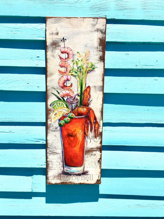 CAJUN BLOODY MARY Painting ** Original Bar Art on Architectural Salvage from New Orleans by Paige DeBell * 32 x 11
