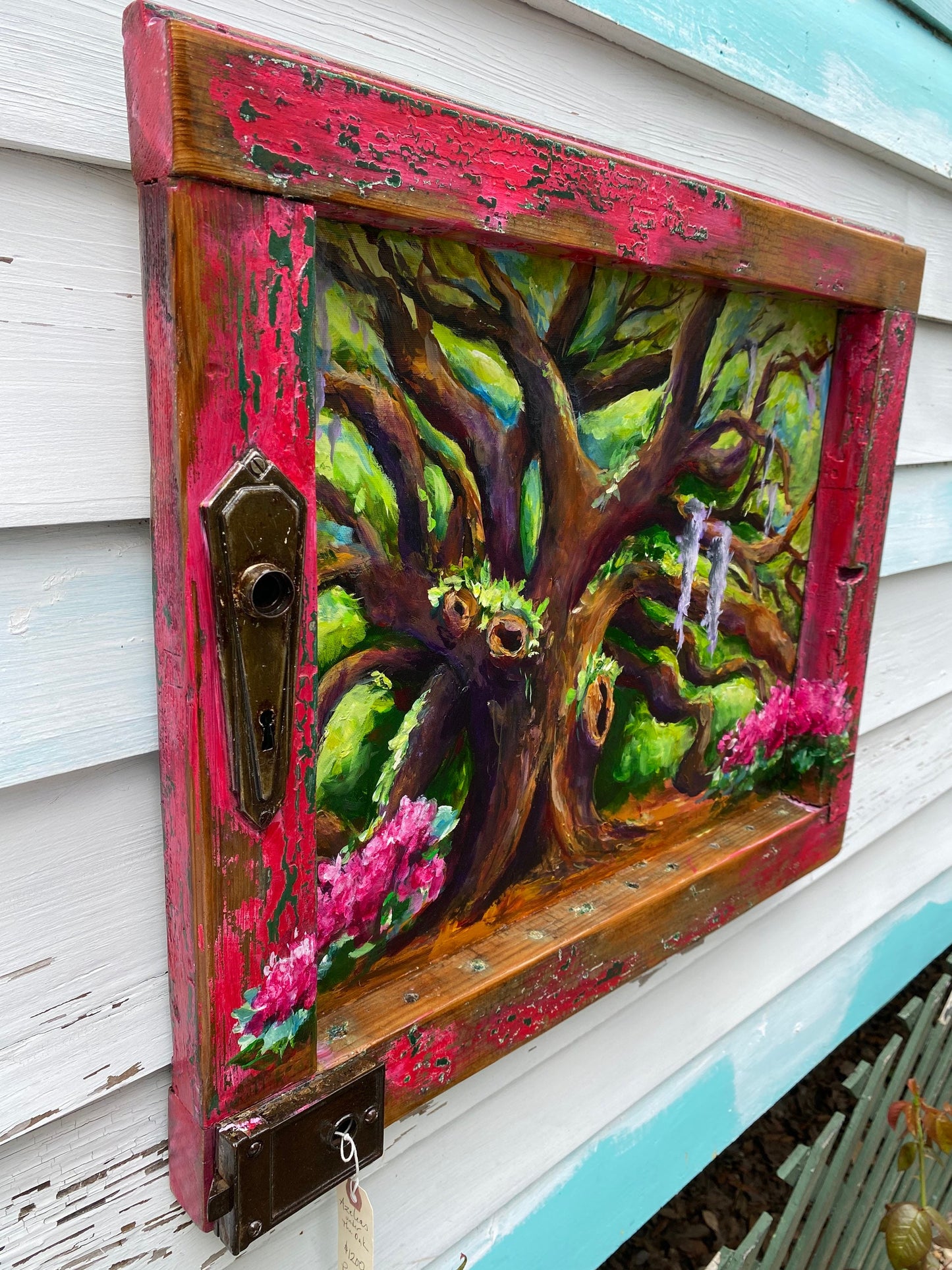 AZALEAS Under the OAKS  Original painting on Architectural Salvage frame.