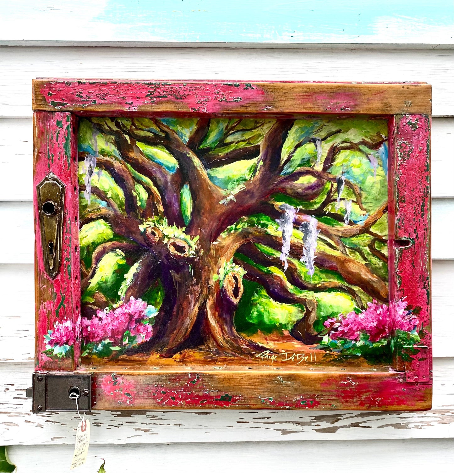 AZALEAS Under the OAKS  Original painting on Architectural Salvage frame.