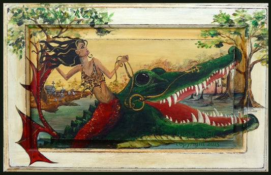 VAMPIRE MERMAID Riding an ALLIGATOR  **  11" x17" Print of Original Acrylic on Canvas