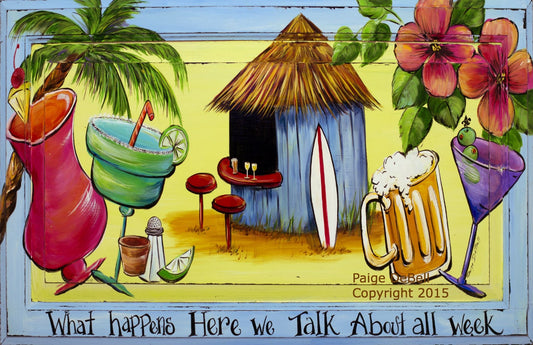 TIKI BAR SIGN**Drinks, palm tree, whimsical saying  **  11" x14" Print of Original by New Orleans artist, Paige DeBell