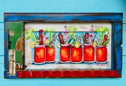 BRUNCH With FRIENDS * Six Bloody Marys on Architectural Salvage by New Orleans artist, Paige DeBell.